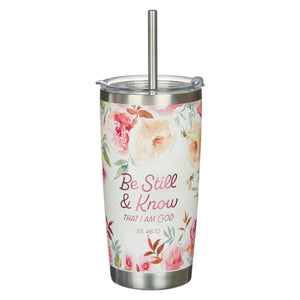Travel Mug with Straw Be Still and Know Bright Floral