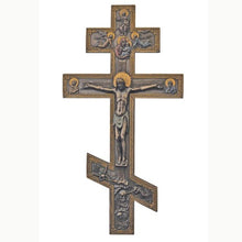 Load image into Gallery viewer, Byzantine Crucifix in lightly hand-painted cold cast bronze 9 X 17.5&quot;
