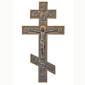 Byzantine Crucifix in lightly hand-painted cold cast bronze 9 X 17.5"