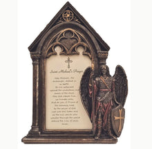 Load image into Gallery viewer, St. Michael Prayer Frame in Lightly Hand-Painted Cold Cast Bronze 5&quot; x 7&quot;
