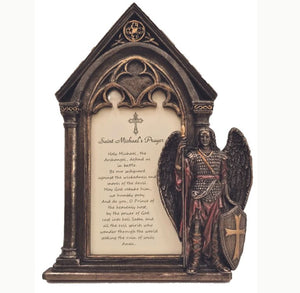 St. Michael Prayer Frame in Lightly Hand-Painted Cold Cast Bronze 5" x 7"