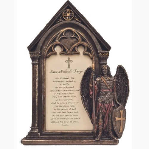 St. Michael Prayer Frame in Lightly Hand-Painted Cold Cast Bronze 5