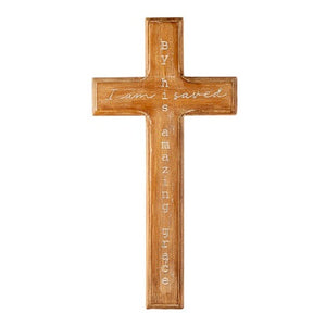 Wall Cross 9" Wood 'I am saved'