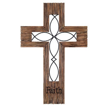 Load image into Gallery viewer, Wall Cross 12&quot; Wood &#39;Faith&#39; and Ichthys
