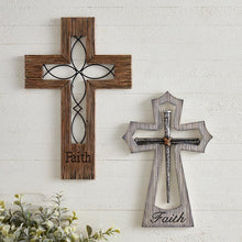 Load image into Gallery viewer, Wall Cross 12&quot; Wood &#39;Faith&#39; and Ichthys
