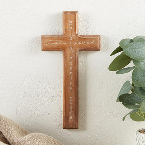 Wall Cross 9" Wood 'I am saved'