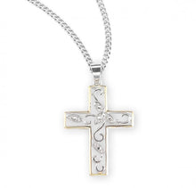 Load image into Gallery viewer, Cross Two Tone Vine Sterling Silver and Cubic Zirconia on 18&quot; Chain
