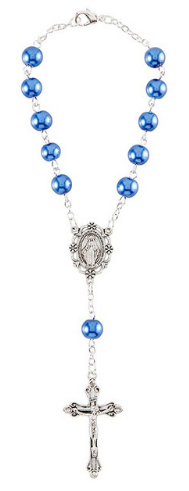Auto Rosary Blue Glass Pearl Miraculous