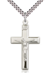 Crucifix Plain Style Sterling Silver on 24" Chain