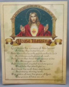Vintage Frameable print on  Artboard Sacred Heart of Jesus "House Blessing"   8"x10"