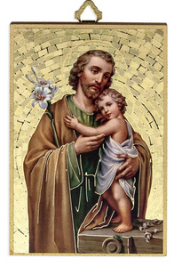 St Joseph  - 4" x 6" Plaque - Gold Mosaic