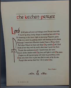 Vintage Frameable print on  cardstock  "Kitchen Prayer"   8"x10"