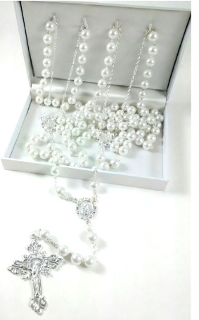Wedding Rosary - Silver tone and 10mm Pearl Beads