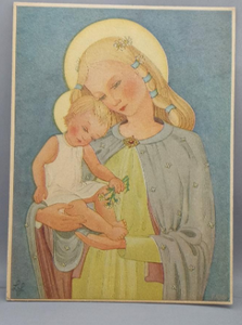 Vintage Frameable print on Artboard "Mary and Baby Jesus" 6"x 8"