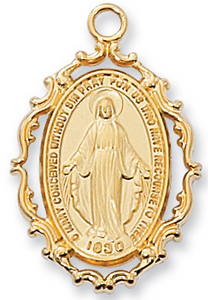 MIRACULOUS MEDAL - GP 7/8" - FRAMED OVAL  - 18" CHAIN
