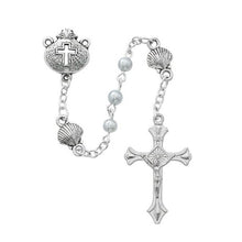 Load image into Gallery viewer, Baptism Rosary 4mm Blue Pearl Beads and Shell Our Fathers
