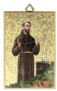 St Francis - 4" x 6" Plaque - Gold Mosaic