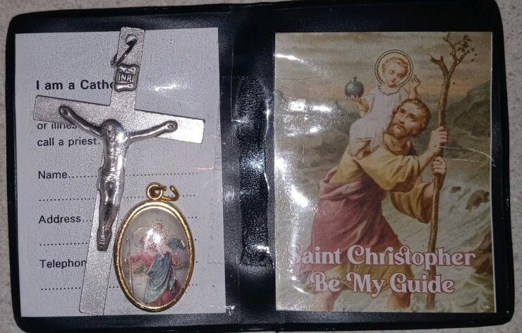Travel Pardon Crucifix, St Christopher Medal and ID Card Set