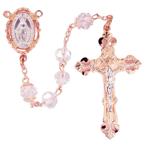 Crystal Rosary with Rose Gold Crucifix & Center