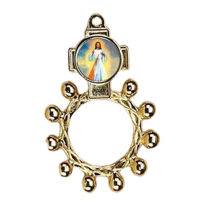Rosary Ring-Divine Mercy-gold tone