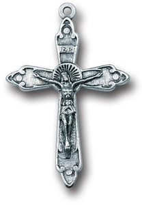 CRUCIFIX MEDAL - 2" SILVERTONE POINTED ENDS