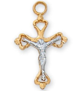 CRUCIFIX NECKLACE - GOLD-LOOPED - 16" GOLD-PLATED CHAIN