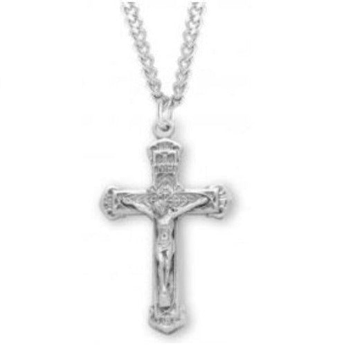 CRUCIFIX NECKLACE -  INTRICATE EMBOSSED DESIGN - SOLID STERLING SILVER