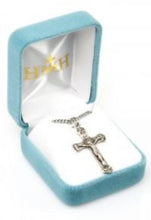 Load image into Gallery viewer, CRUCIFIX NECKLACE -  INTRICATE EMBOSSED DESIGN - SOLID STERLING SILVER
