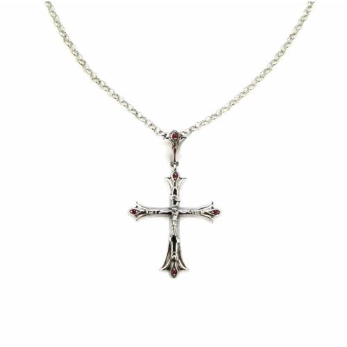 CRUCIFIX NECKLACE - FLARED TIPS with RED CZ STONES