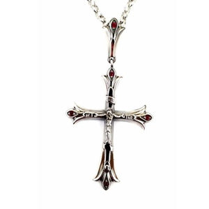 CRUCIFIX NECKLACE - FLARED TIPS with RED CZ STONES