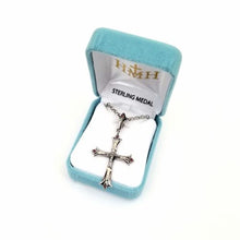 Load image into Gallery viewer, CRUCIFIX NECKLACE - FLARED TIPS with RED CZ STONES
