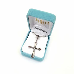 CRUCIFIX NECKLACE - FLARED TIPS with RED CZ STONES