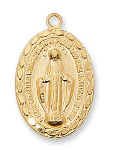 MIRACULOUS MEDAL - GP 7/8" OVAL FANCY  EDGE- 18" CHAIN