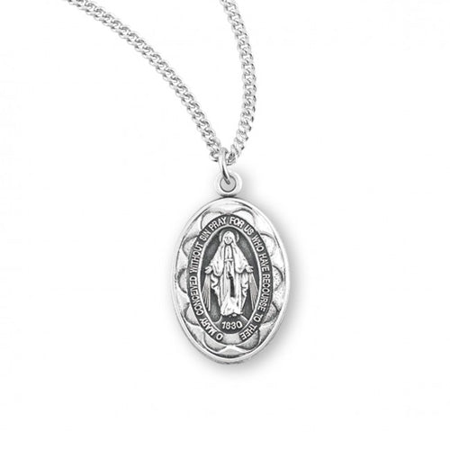 MIRACULOUS MEDAL WITH SCALLOPED EDGE - STERLING SILVER - 18