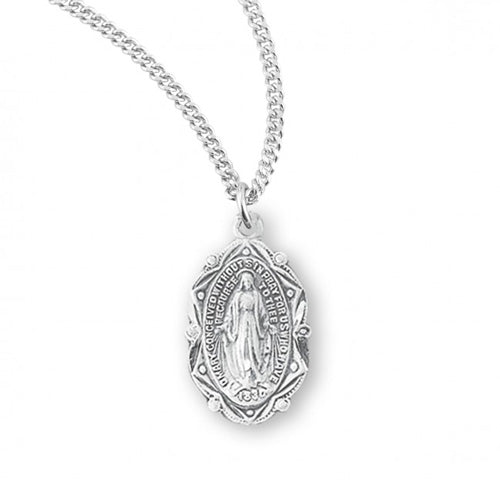 MIRACULOUS MEDAL WITH ART DECO FRAME - STERLING SLIVER - 18