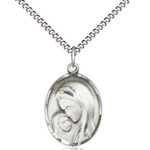 MOTHER & CHILD PENDANT- .75" STERLING SILVER OVAL - 18" CHAIN