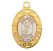 Load image into Gallery viewer, ST MICHAEL - SS MEDAL - GOLD OVER STERLING FRAME -  18&quot; CHAIN
