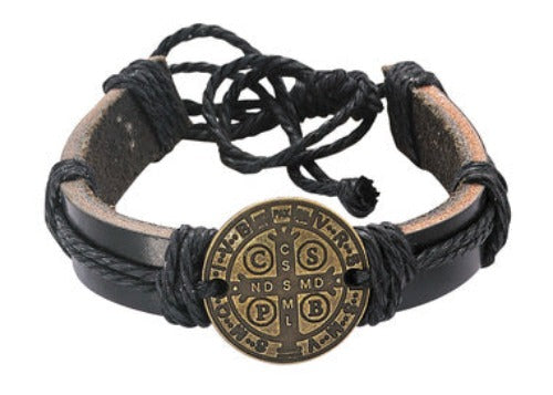 BRACELET - ST BENEDICT - LEATHER & ROPE