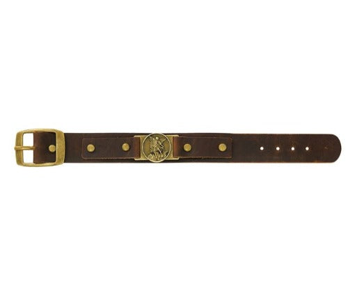 MEN'S BRACELET - ST MICHAEL - BROWN LEATHER WITH BUCKLE