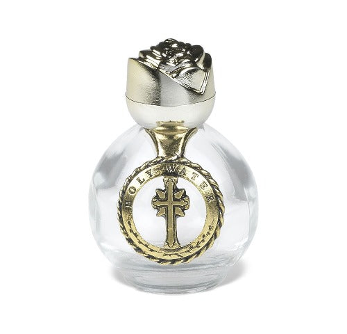HOLY WATER BOTTLE -  GOLD ROSE CAP AND CROSS - 2.5