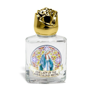 HOLY WATER BOTTLE - 2" GLASS - COLOR OUR LADY MIRACULOUS MEDAL