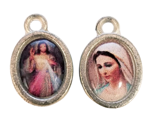 MEDJUGORJE MEDAL - 3/8"TWO-SIDED QUEEN OF PEACE & DIVINE MERCY- CHAIN IS SEPARATE.