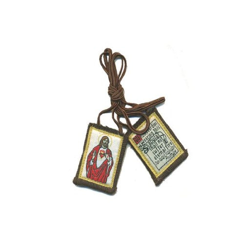 SCAPULAR - SACRED HEART - BROWN  CORD