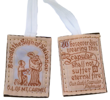 Load image into Gallery viewer, BROWN SCAPULAR WITH A WHITE CORD
