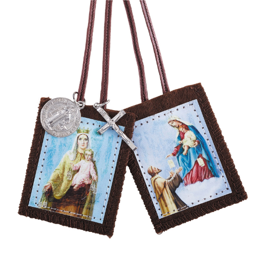 SCAPULAR - OUR LADY MT. CARMEL & ST SIMON WITH MEDALS - CLOTH