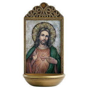 SACRED HEART HOLY WATER FONT 6"