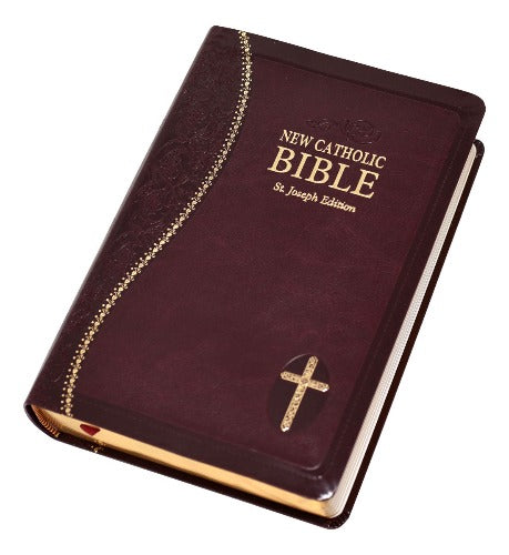 BIBLE: NEW CATHOLIC - ST. JOSEPH - BURGUNDY FAUX LEATHER