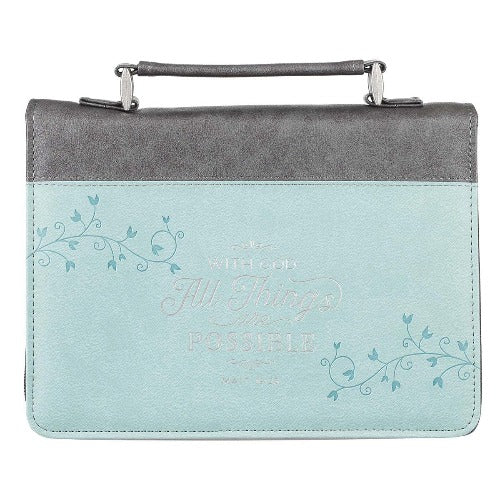 BIBLE COVER - (M) ALL THINGS ARE POSSIBLE - LIGHT BLUE FAUX LEATHER