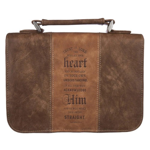 BIBLE COVER - (M) TRUST IN THE LORD - BROWN FAUX LEATHER