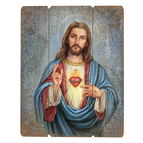 WALL PLAQUE - SACRED HEART OF JESUS - WOOD 12